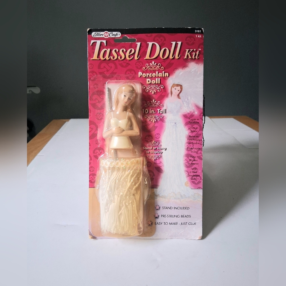 NIP Fabre Craft 2002 Tassel Doll Kit Beaded Dress Hangs Or Stands Y2K Porcelain